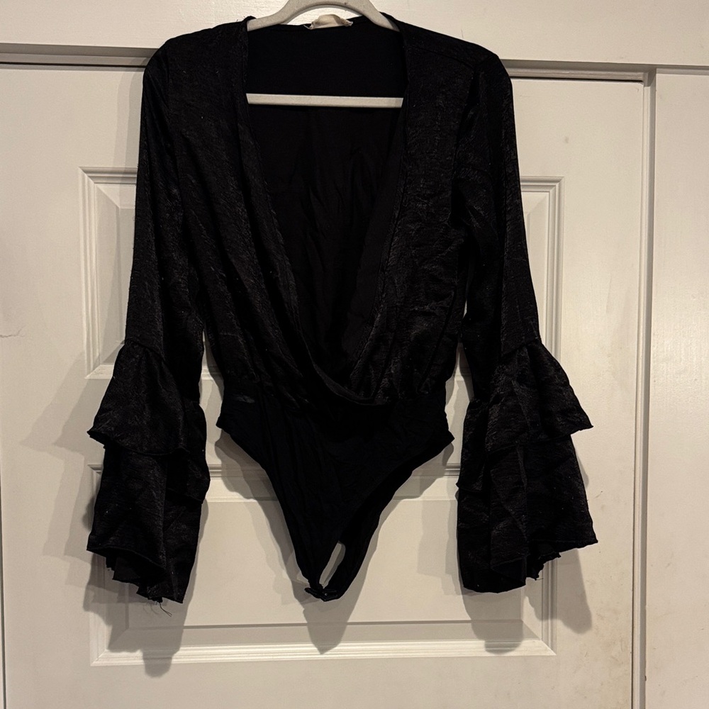 Altar'd State Black Ruffle Sleeve Bodysuit